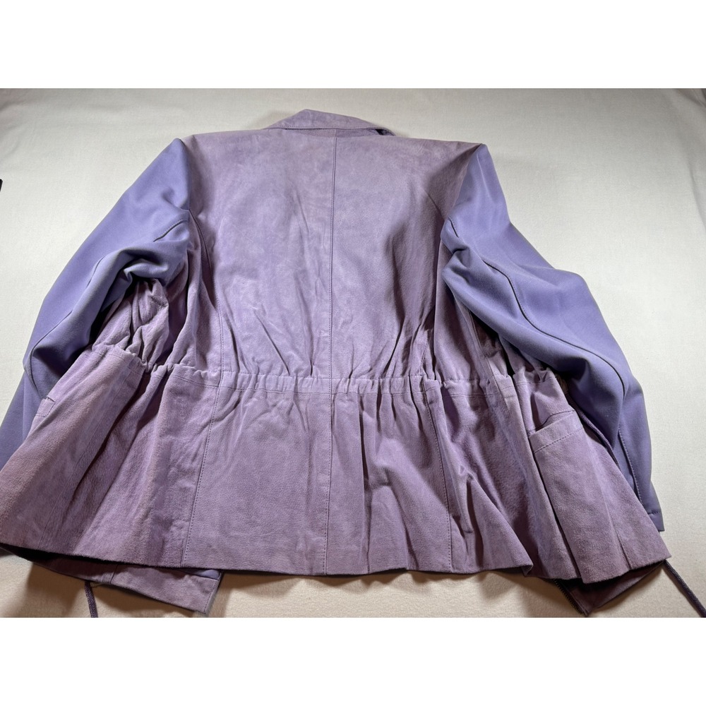 Iman Global Chic Purple Genuine Leather Suede Moto Jacket Drawstring Waist 1X - Picture 10 of 10